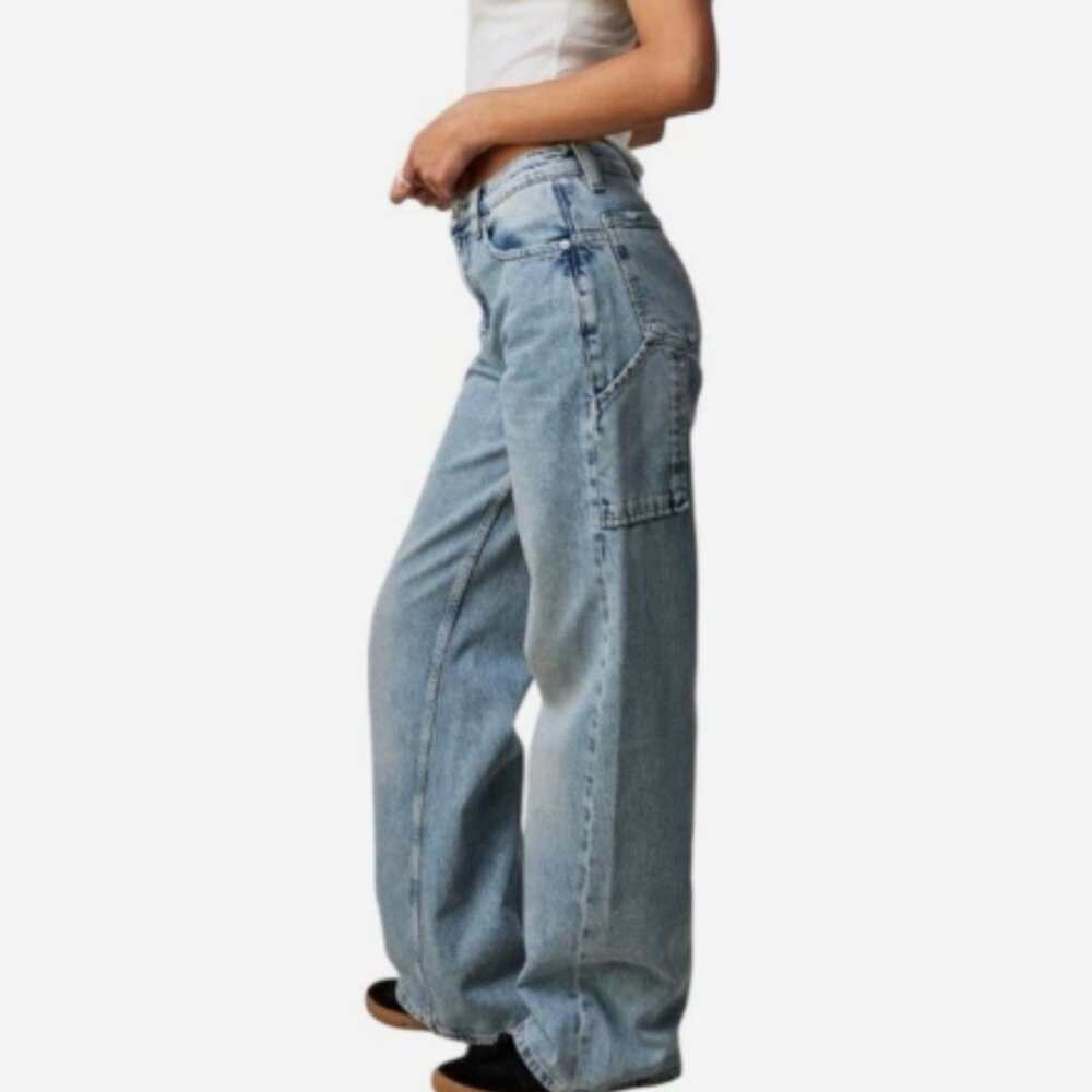 We The Free Tinsley Baggy High Rise Size 29 Wide Leg Straight Jeans Medium/Light